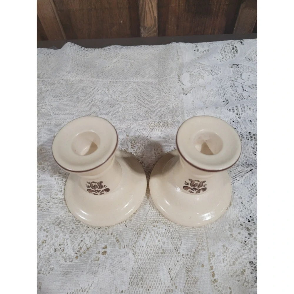Pfaltzgraff  Village Pattern set of Two Candle Sticks / Candle Holders Vintage